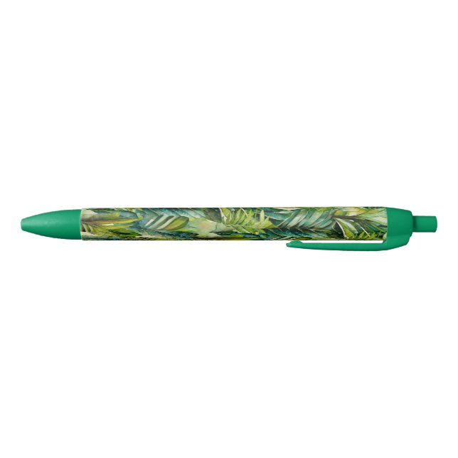 Green & Teal Watercolor Tropical Palm Leaves Blue Ink Pen (Bottom)