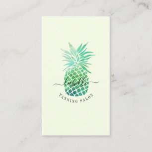 Green & Teal Watercolor Tropical Pineapple Fruit Business Card