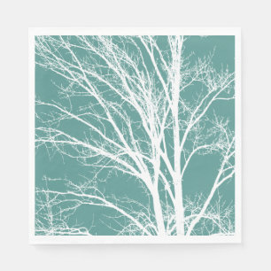 Green Teal White Bare Tree Branches Napkin