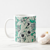Green Teal White Graphic Flowers Pattern