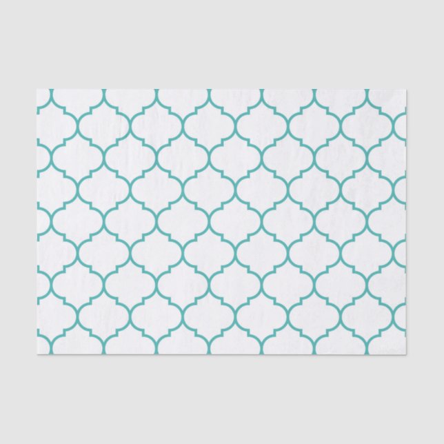 green,teal,white,morrocan,quatrefoil,pattern,trend tissue paper (Front)
