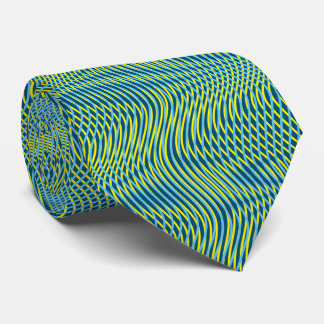 Green Teal Yellow Abstract Trippy Wavy Psychedelic Tie