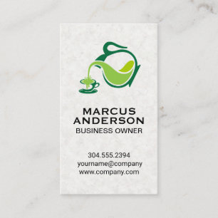 Green Teapot Pour Japanese Paper Texture Business Card
