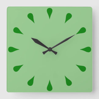 Green teardrops square wall clock
