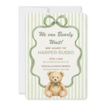 Green Teddy Bear Baby Shower Invitation