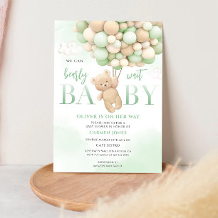 Green Teddy Bear Baby Shower Party Invitation