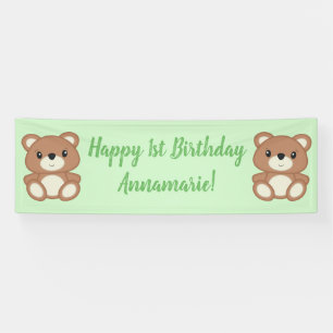 Green Teddy Bear Birthday Party Banner