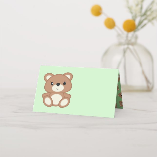 Green Teddy Bear Place Card (Front)