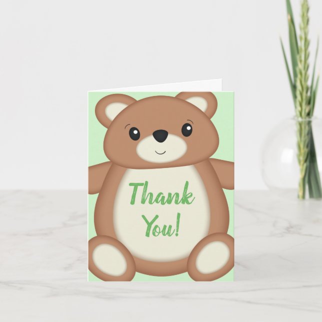 Green Teddy Bear Thank You Card (Front)