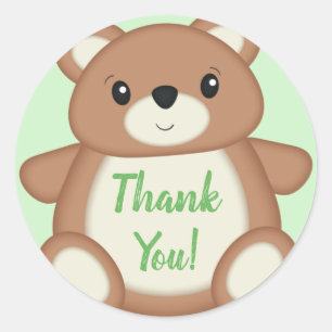 Green Teddy Bear Thank You Classic Round Sticker