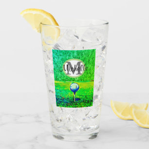 Green Tee Off Monogram Name Sports Green Golf Glass