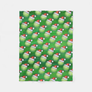 Green Tennis Ball In Santa Hat Pattern Fleece Blanket