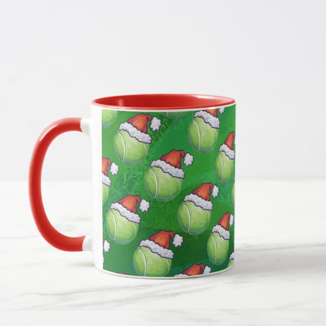 Green Tennis Ball In Santa Hat Pattern Mug (Left)