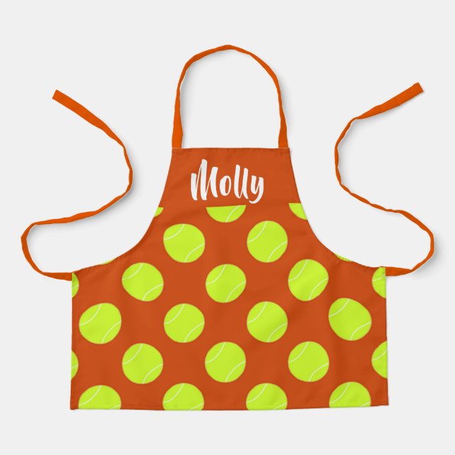 Green tennis ball orange pattern apron (Front)
