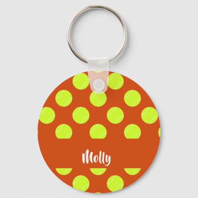 Green tennis ball orange pattern key ring (Front)