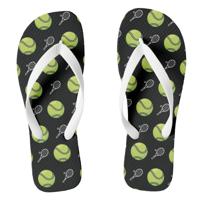 Green Tennis Balls and Rackets Athlete Sport Black Jandals (Footbed)
