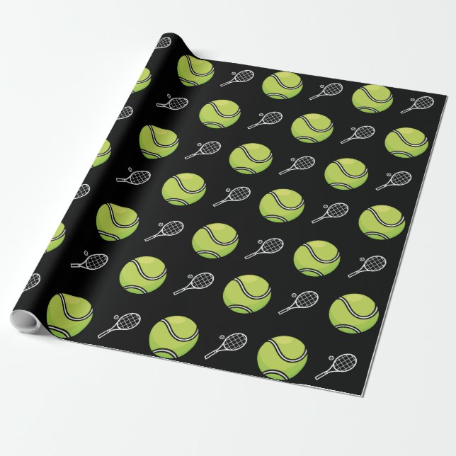Green Tennis Balls and Rackets Athlete Sport White Wrapping Paper (Unrolled)