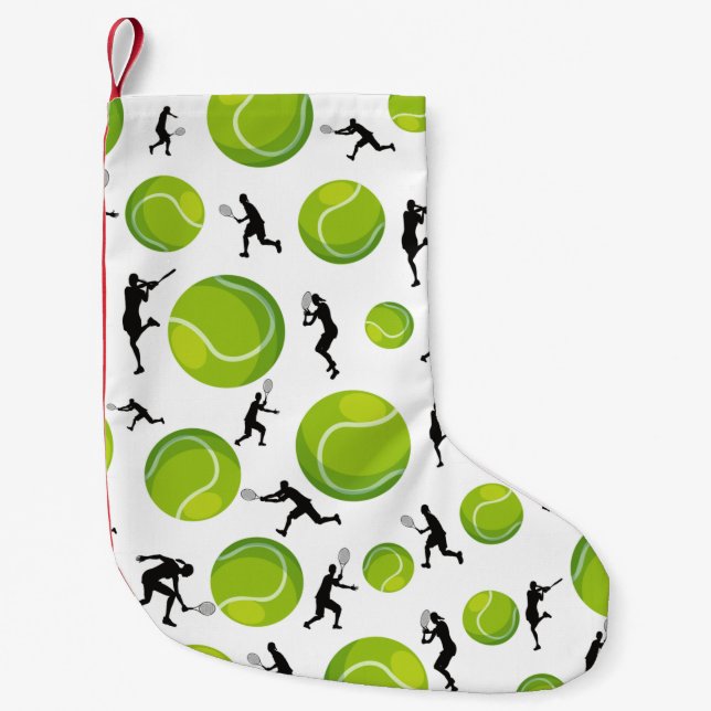 Green Tennis Balls & Players Coach Athlete Gift Small Christmas Stocking (Front)