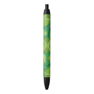 Green tennis balls rackets and nets black ink pen