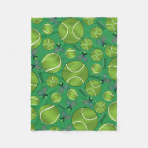 Green tennis balls rackets and nets fleece blanket