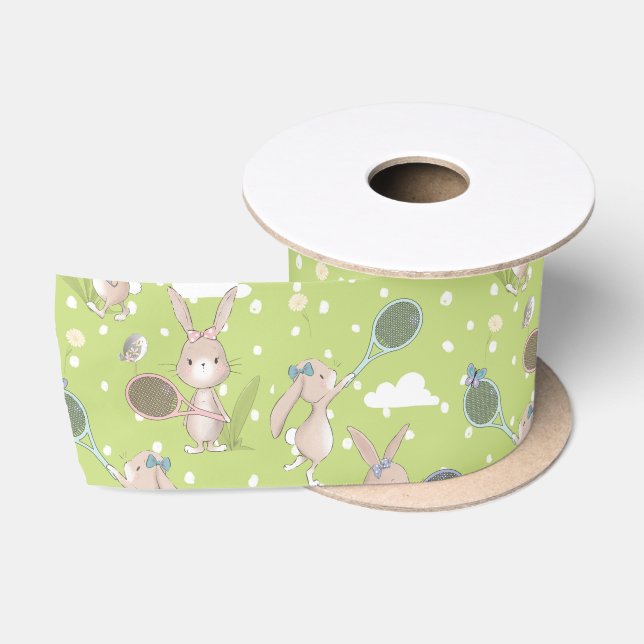Green tennis bunny customisable satin ribbon (Spool)