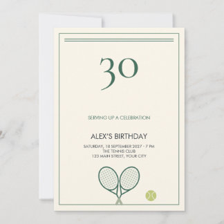Green Tennis Club Cream Milestone Birthday Invitation