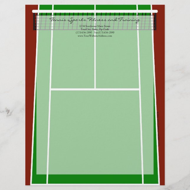 Green Tennis Court Design Customized Letterhead (Front)
