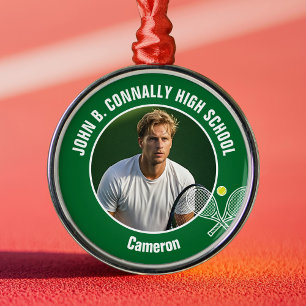 Green Tennis Player Photo High School Christmas Metal Tree Decoration