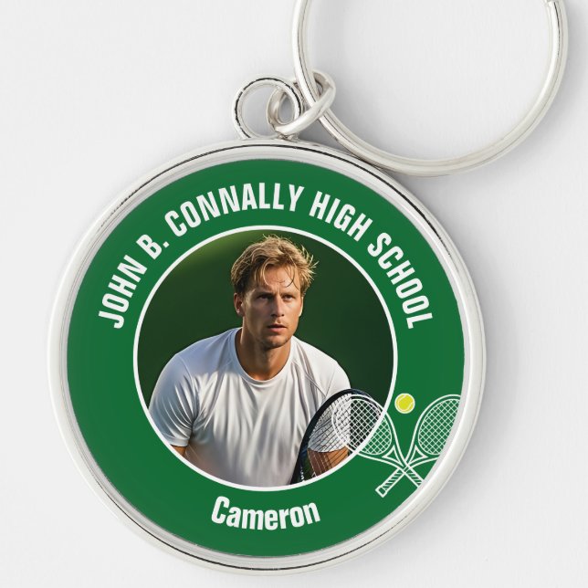 Green Tennis Player Photo High School Spirit Key Ring (Front)