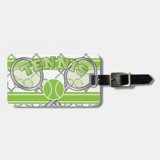 Green Tennis 🎾Rackets and Balls Luggage Tag (Front Horizontal)