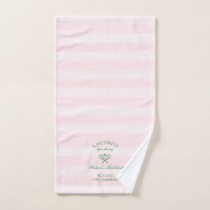 Green Tennis Rackets Pink Striped  Bath Towel Set