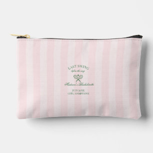 Green Tennis Rackets Pink Striped Bridal Shower Accessory Pouch