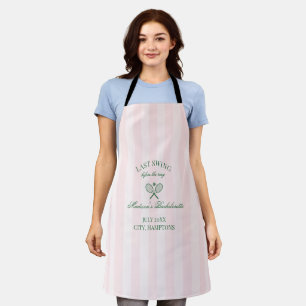 Green Tennis Rackets Pink Striped Bridal Shower  Apron