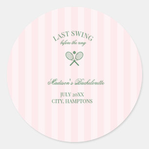 Green Tennis Rackets Pink Striped Bridal Shower  Classic Round Sticker
