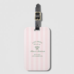 Green Tennis Rackets Pink Striped Bridal Shower Luggage Tag