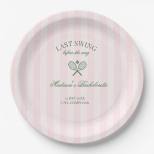 Green Tennis Rackets Pink Striped Bridal Shower  Paper Plate