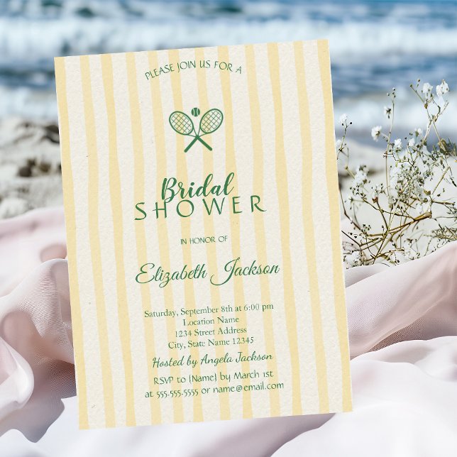 Green Tennis Rackets Yellow Striped Bridal Shower  Invitation (Creator Uploaded)
