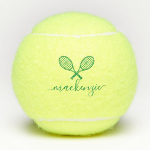 Green Tennis Racquets with Name Personalised  Tennis Balls