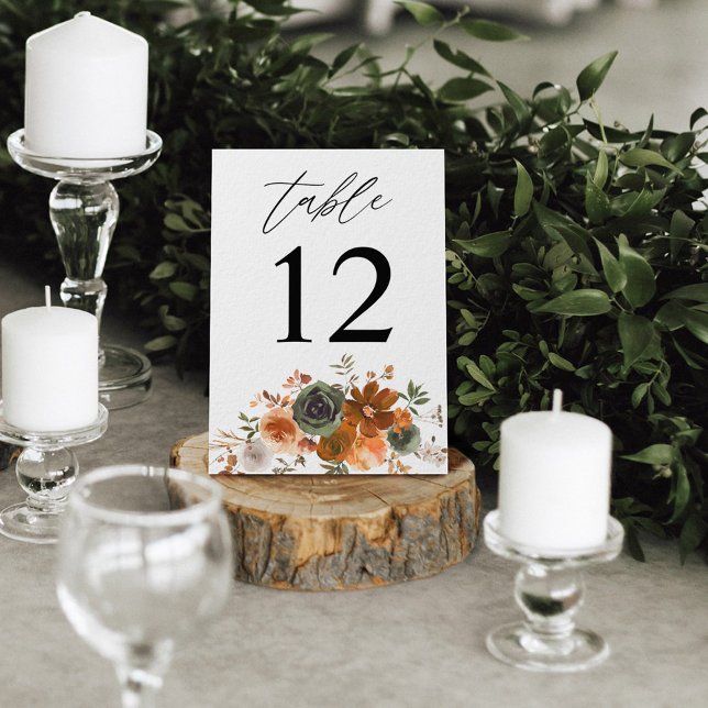 Green & Terra Cotta Floral Table Number (Creator Uploaded)