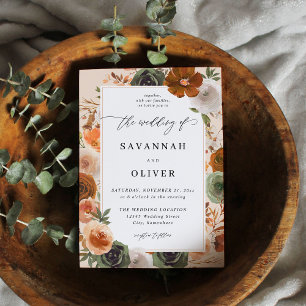 Green & Terra Cotta Floral Wedding S2 - Beige Invitation