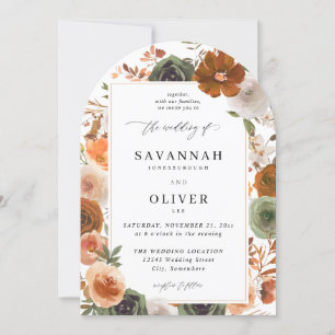 Green & Terra Cotta Floral Wedding S2 VLN- Arch W Invitation