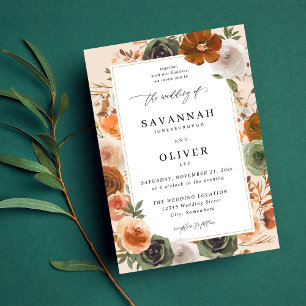 Green & Terra Cotta Floral Wedding S2 VLN - Beige Invitation