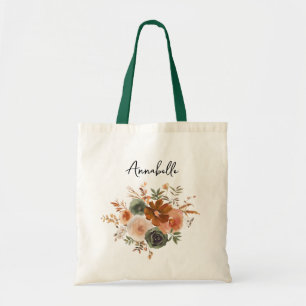 Green & Terra Cotta Floral Wedding Tote Bag