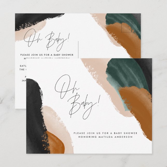 Green terracotta abstract watercolor baby shower i postcard (Front/Back)
