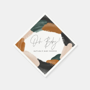 Green terracotta abstract watercolor baby shower napkin