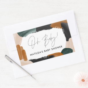 Green terracotta abstract watercolor baby shower rectangular sticker