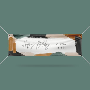 Green terracotta abstract watercolor birthday banner