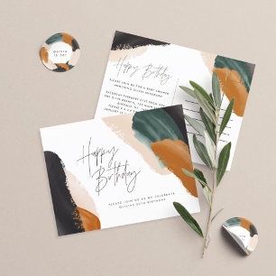 Green terracotta abstract watercolor birthday postcard