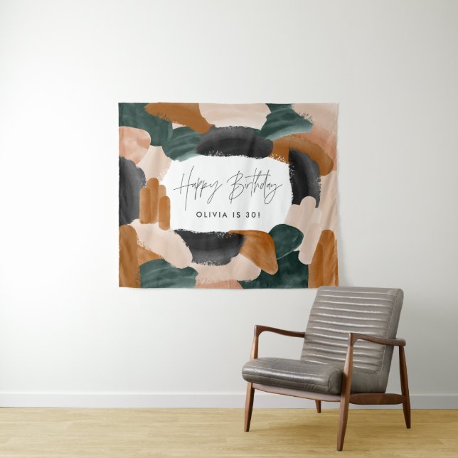 Green terracotta abstract watercolor birthday tape tapestry (In Situ (Horizontal))
