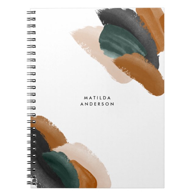 Green terracotta abstract watercolor modern unique notebook (Front)